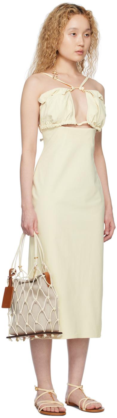 JACQUEMUS Strapless Ruffled Cutout Twill Midi Dress In White Product Image