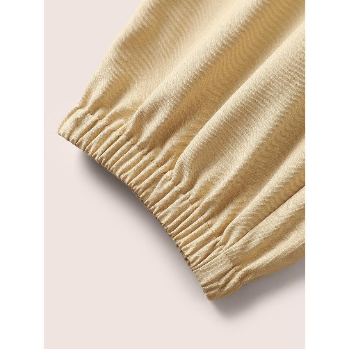 Plus Size Patched Pocket Elastic Waist Tapered Pants Women Tan Casual Harem High Rise Everyday Pants BloomChic 14-16/1X Product Image