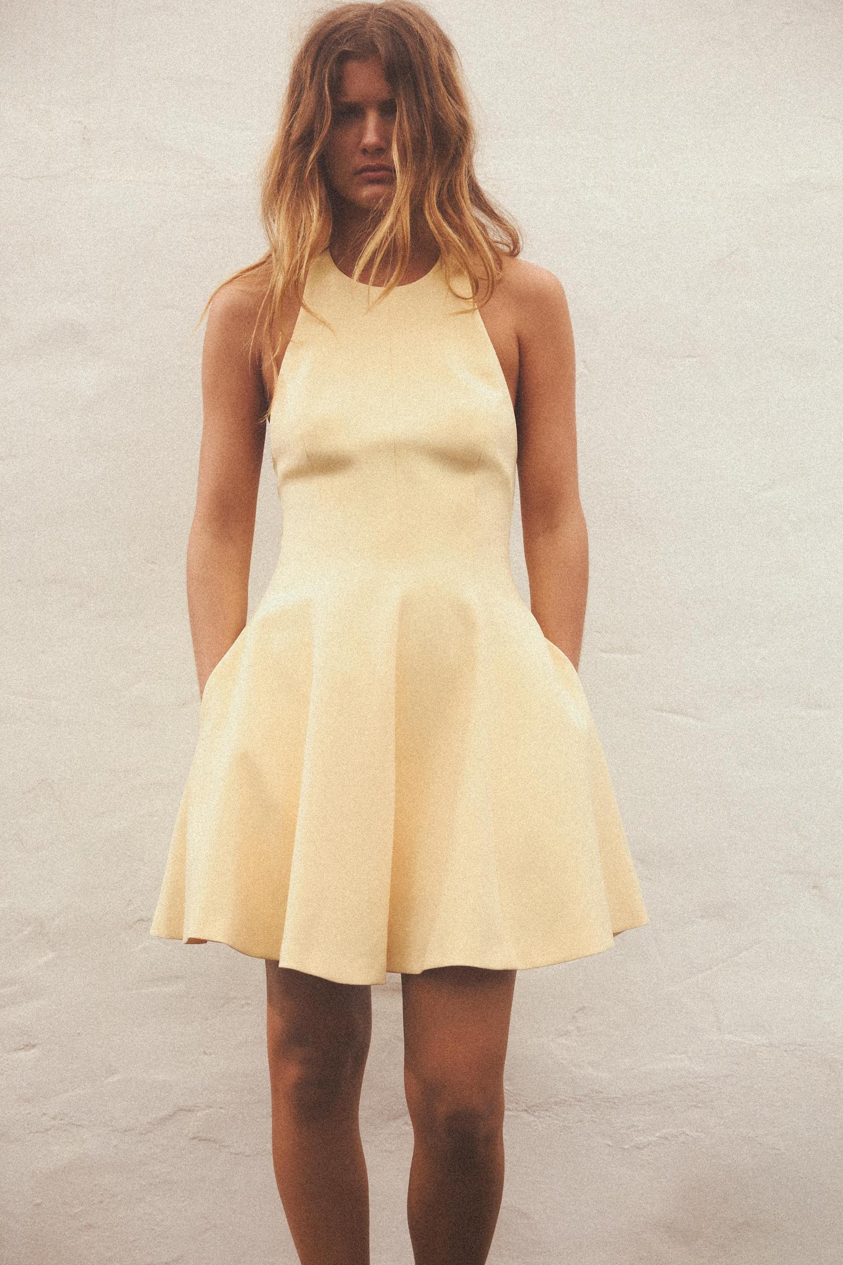 SHORT HALTER GODET DRESS Product Image