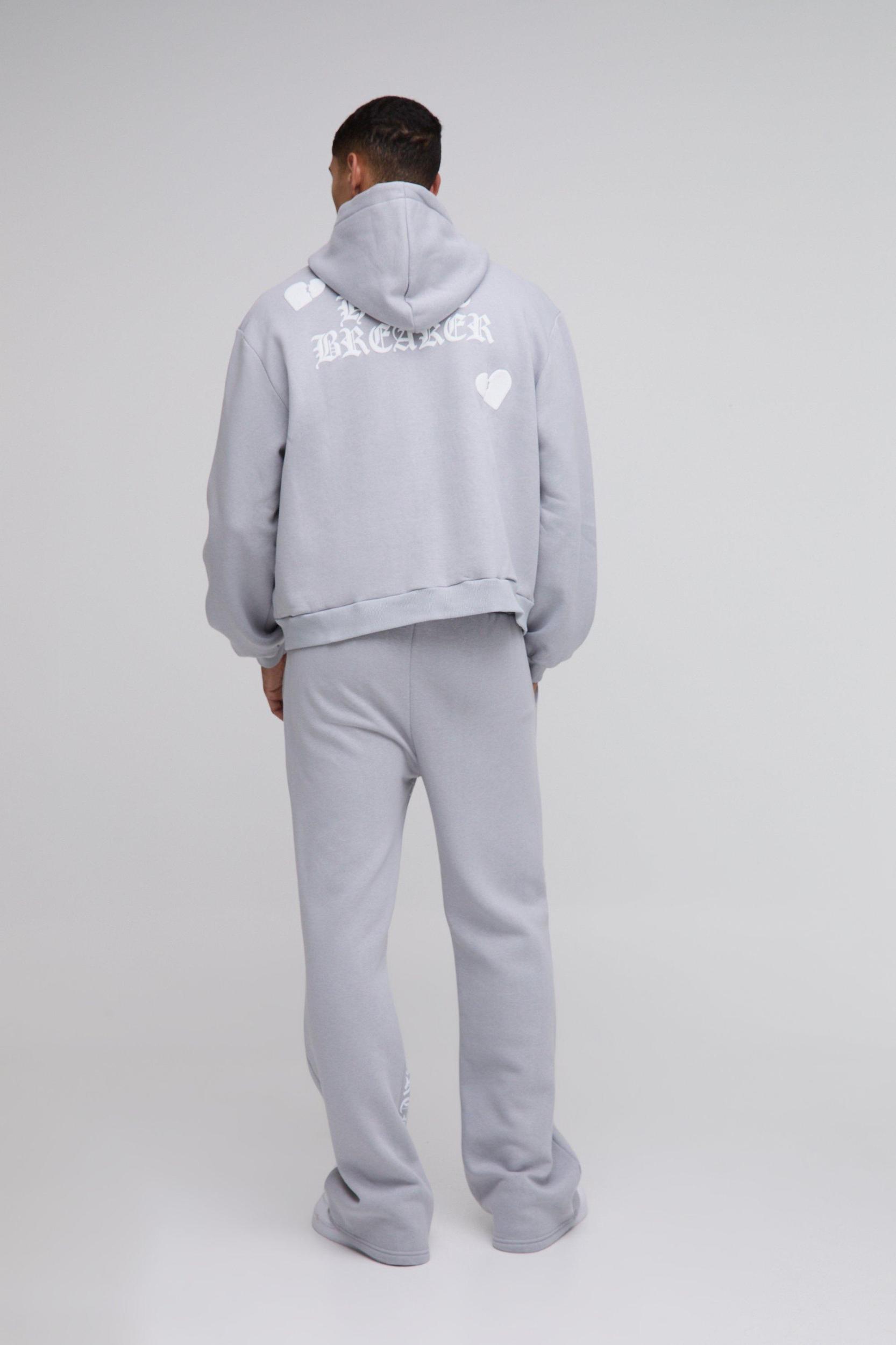 Oversized Boxy Hearts Puff Print Zip Through Hoodie | boohooMAN USA Product Image