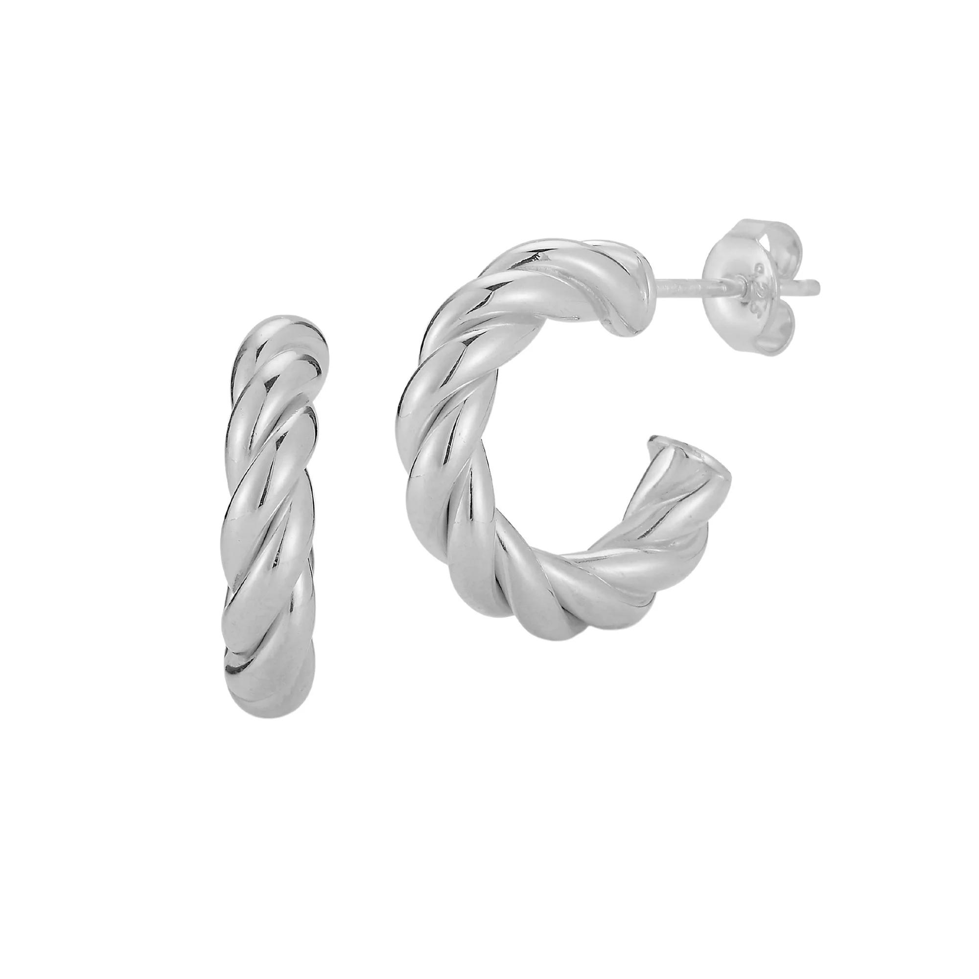 Sunkissed Sterling Small Twist Hoop Earrings, Women's, Silver Tone Product Image