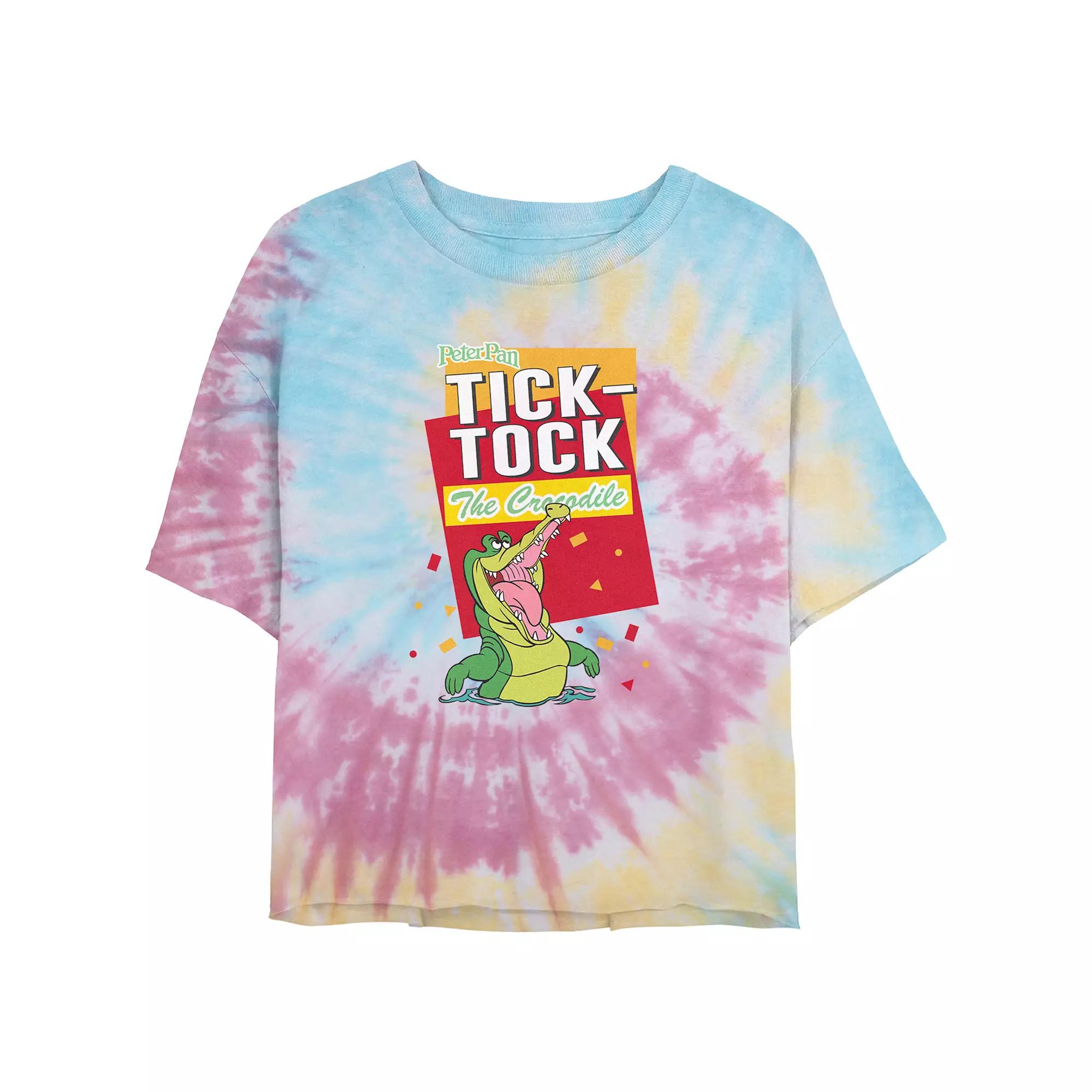 Disney's Peter Pan Tick-Tock The Crocodile Juniors' Cropped Tie Dye Graphic Tee, Women's, Size: Medium, Blue Pink Light Yellow Product Image