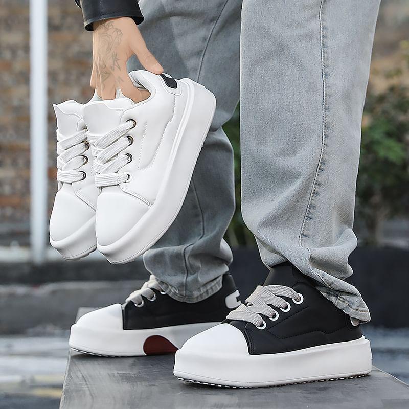 Faux Leather Heart Print Platform Sneakers Product Image