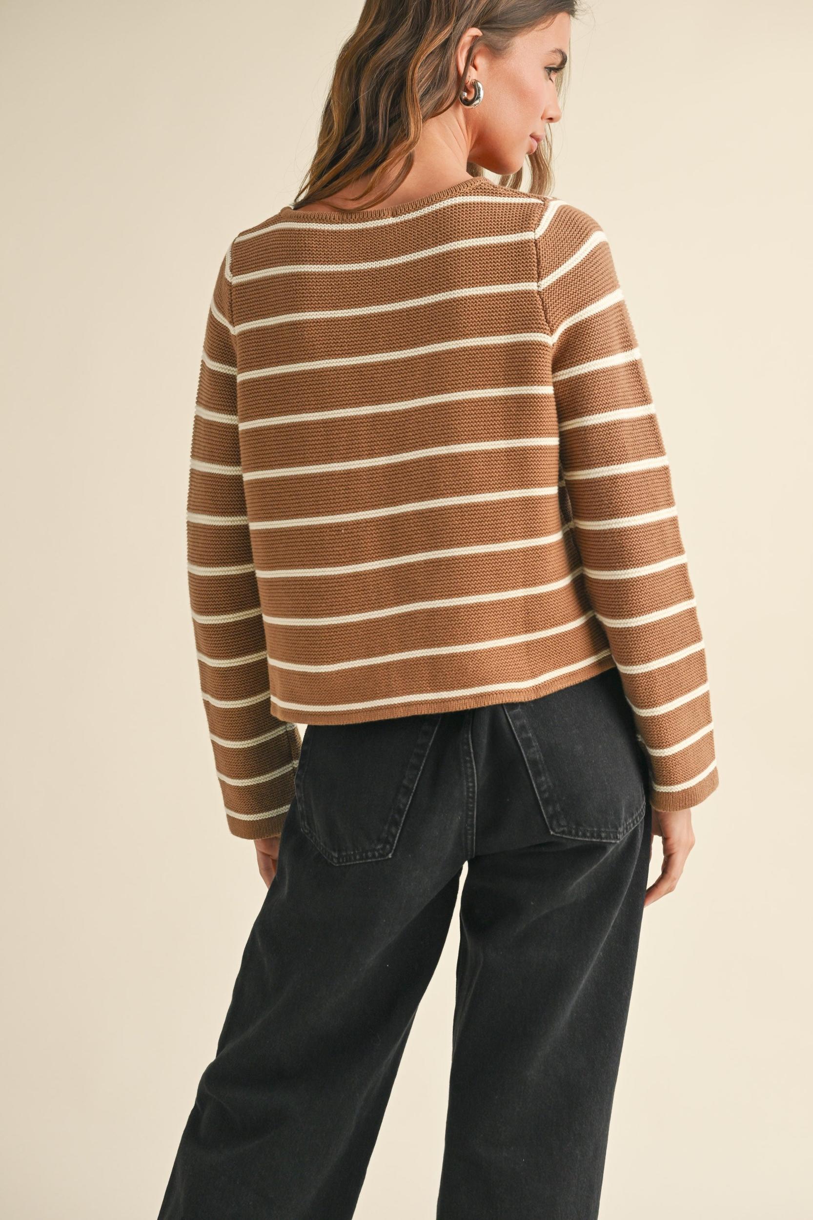 Striped Tie Front Knit Cardigan Product Image