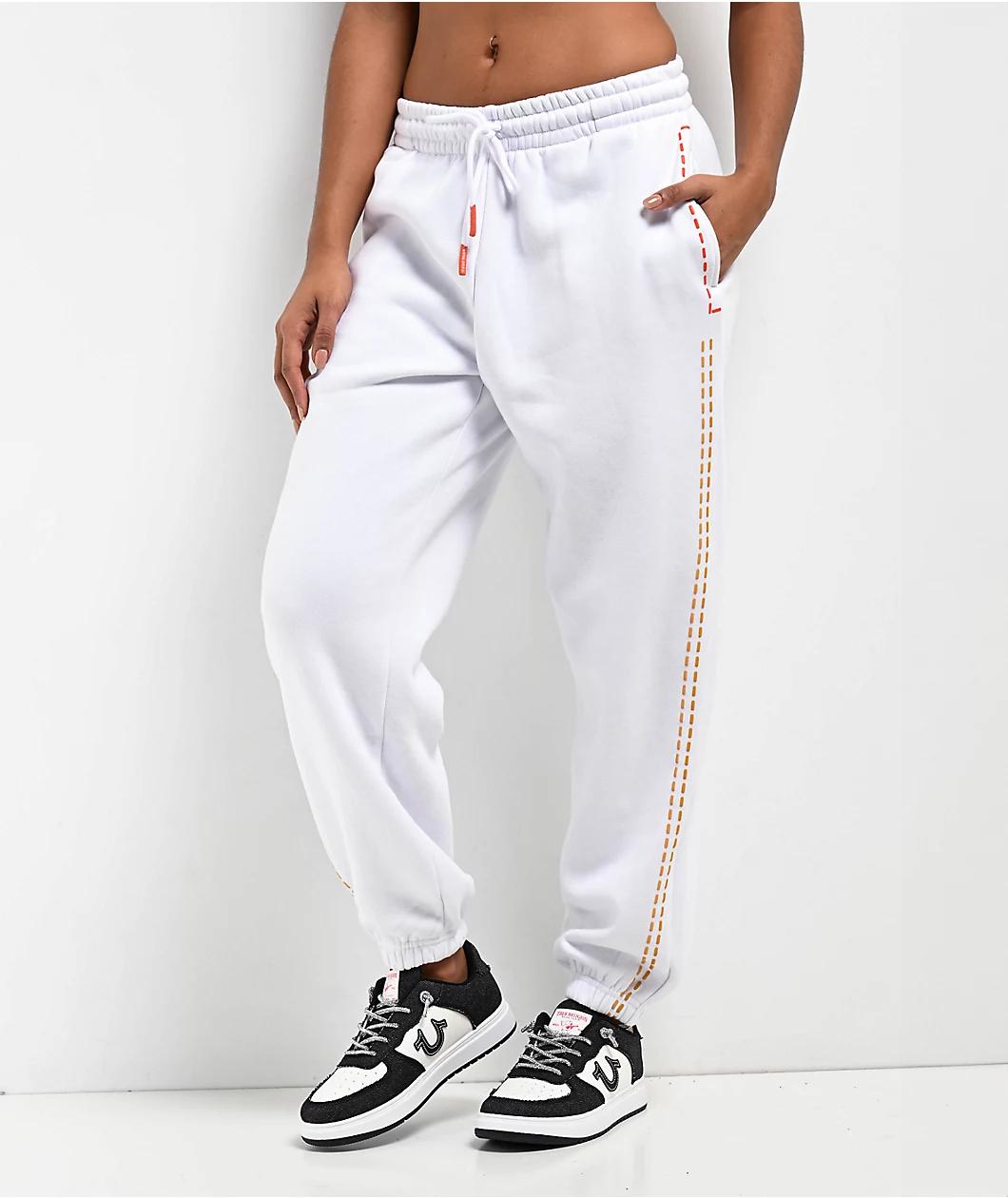 True Religion Big T Boyfriend White Jogger Sweatpants Product Image