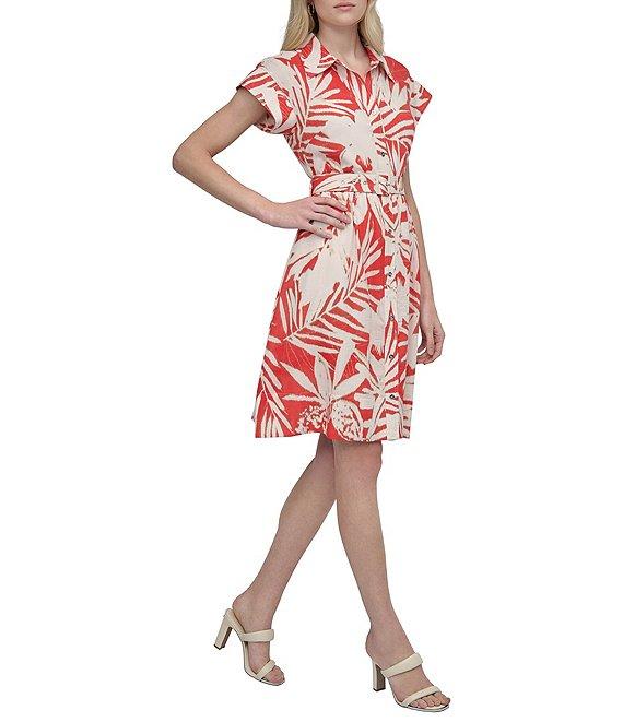 DKNY by Donna Karan Short Sleeve Faux Linen Button Front Shirt Dress Product Image