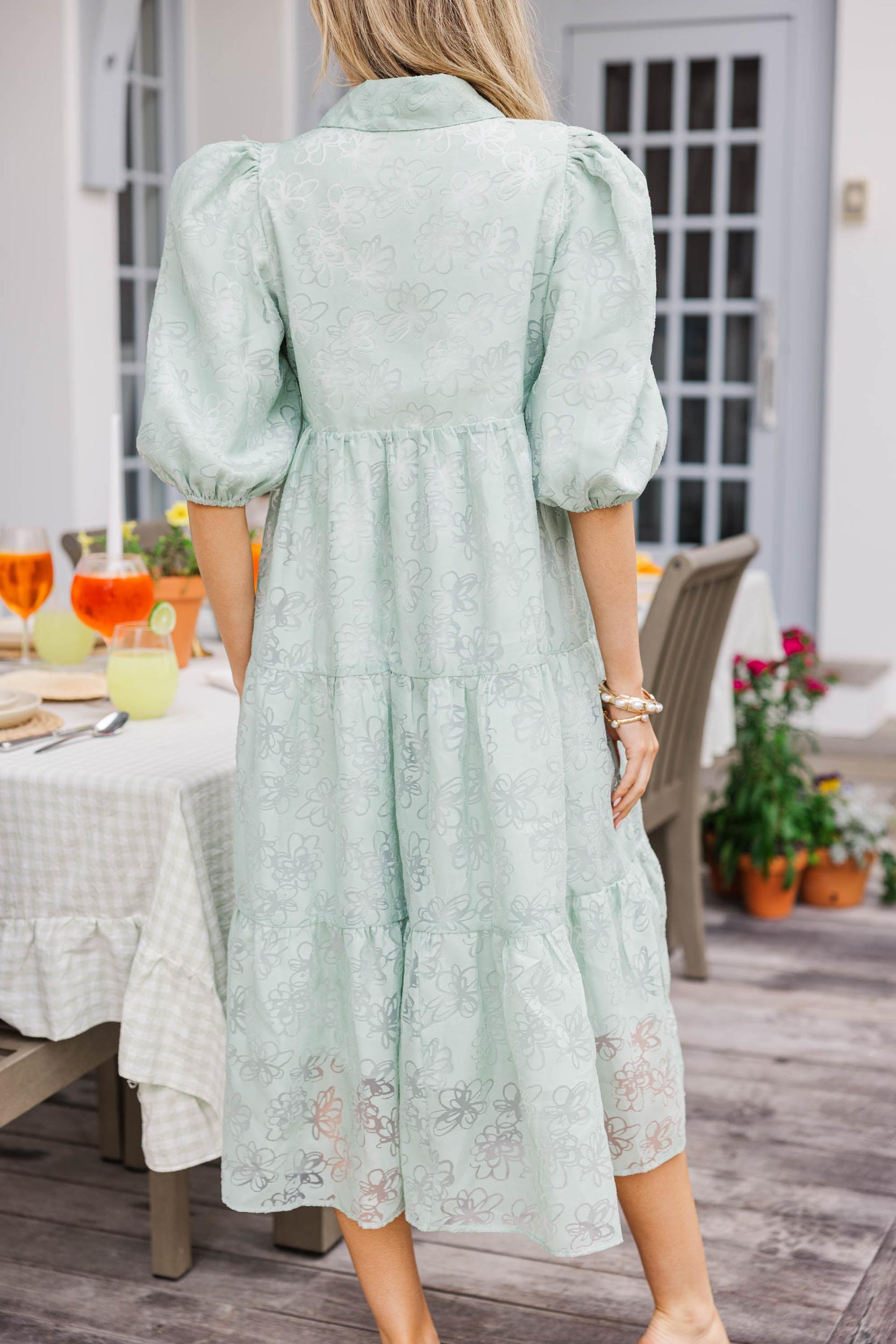 Love Found Sage Green Floral Tiered Midi Dress Female Product Image