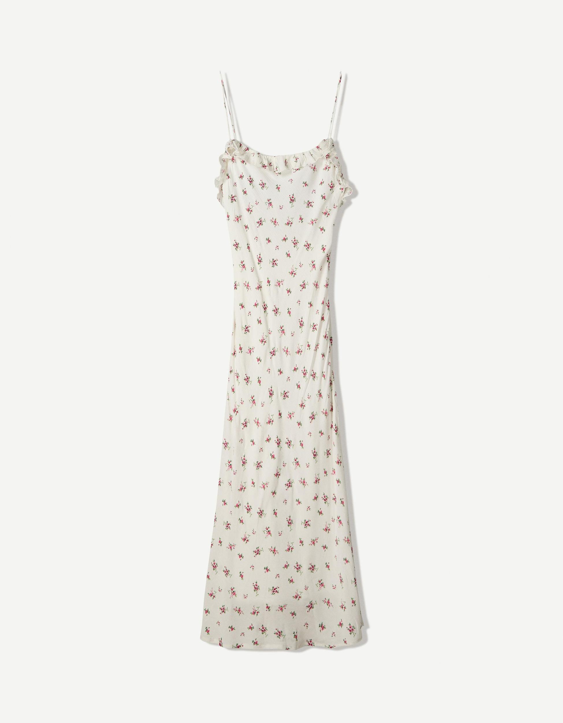 Printed midi dress with straps Product Image