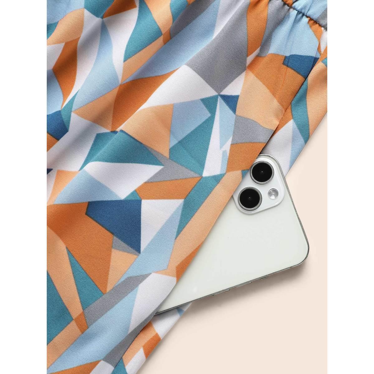 Plus Size Colorblock Contrast Notched Ruffle Sleeve Dress Multicolor Women Workwear Essentials Frill Trim Notched collar Half Sleeve Curvy BloomChic 30/6X Product Image