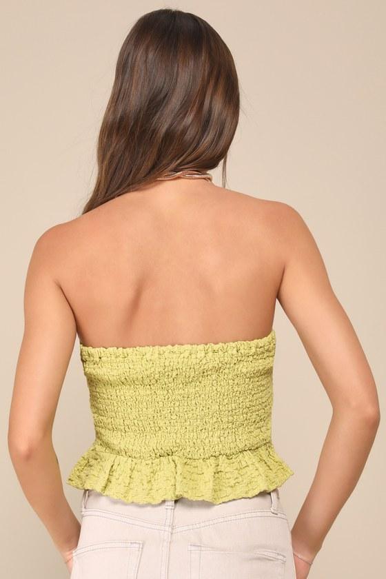 Cute Flirt Light Green Textured Smocked Strapless Top Product Image