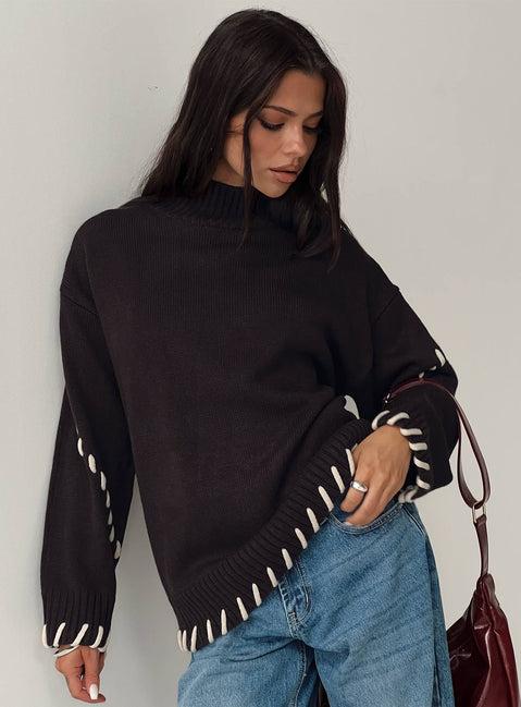 Leizure Turtleneck Knit Sweater Brown Product Image