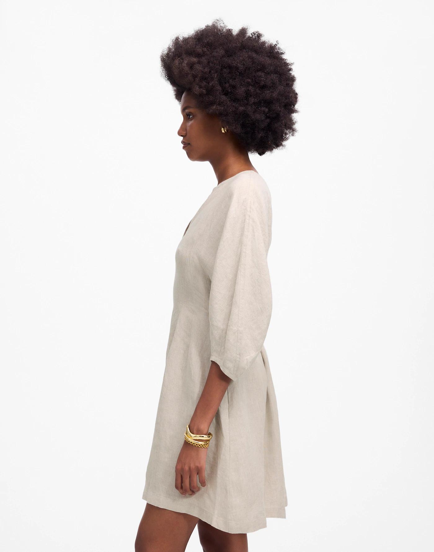 Splitneck Mini Dress in 100% Linen Product Image