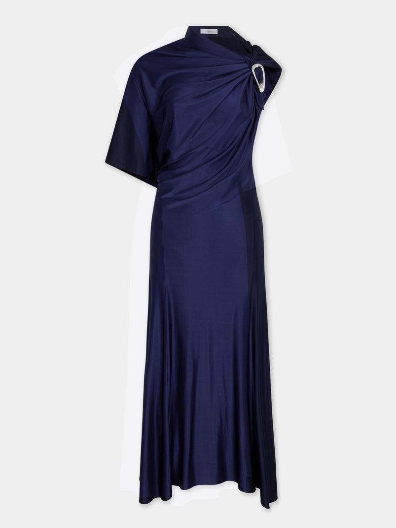NAVY ASYMMETRICAL LONG DRESS IN JERSEY Product Image