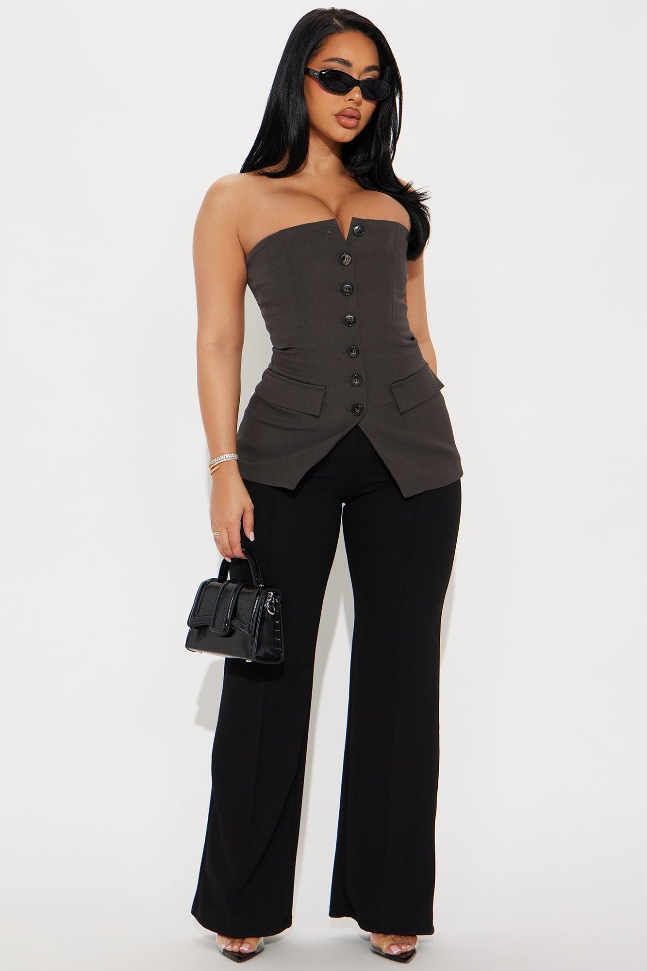 Think Again Strapless Vest Top - Charcoal Product Image