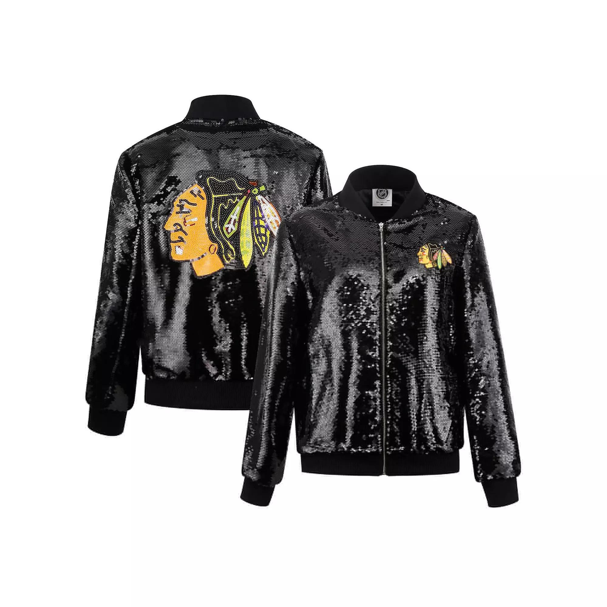 Women's Cuce Black Chicago Blackhawks Sequin Full-Zip Jacket,  Product Image