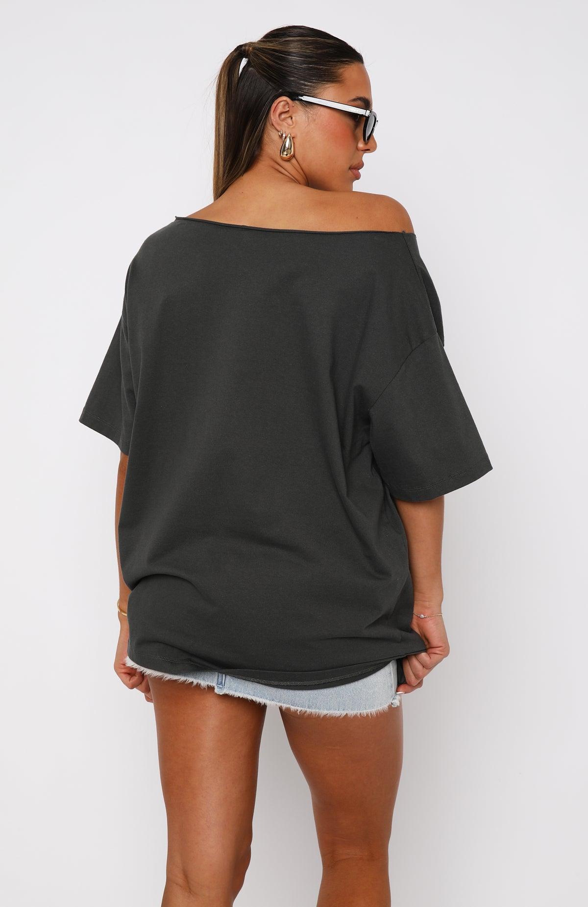 Your Favourite View Off Shoulder Oversized Tee Charcoal Product Image