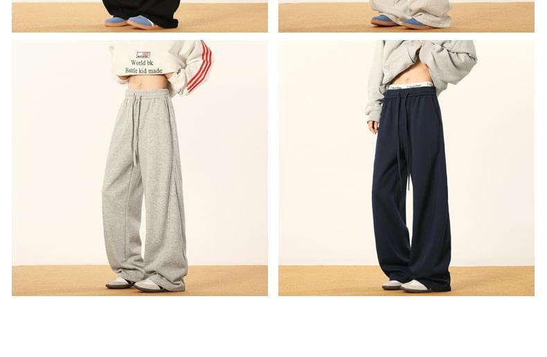 Drawstring Waist Plain Panel Straight Leg Sweatpants Product Image