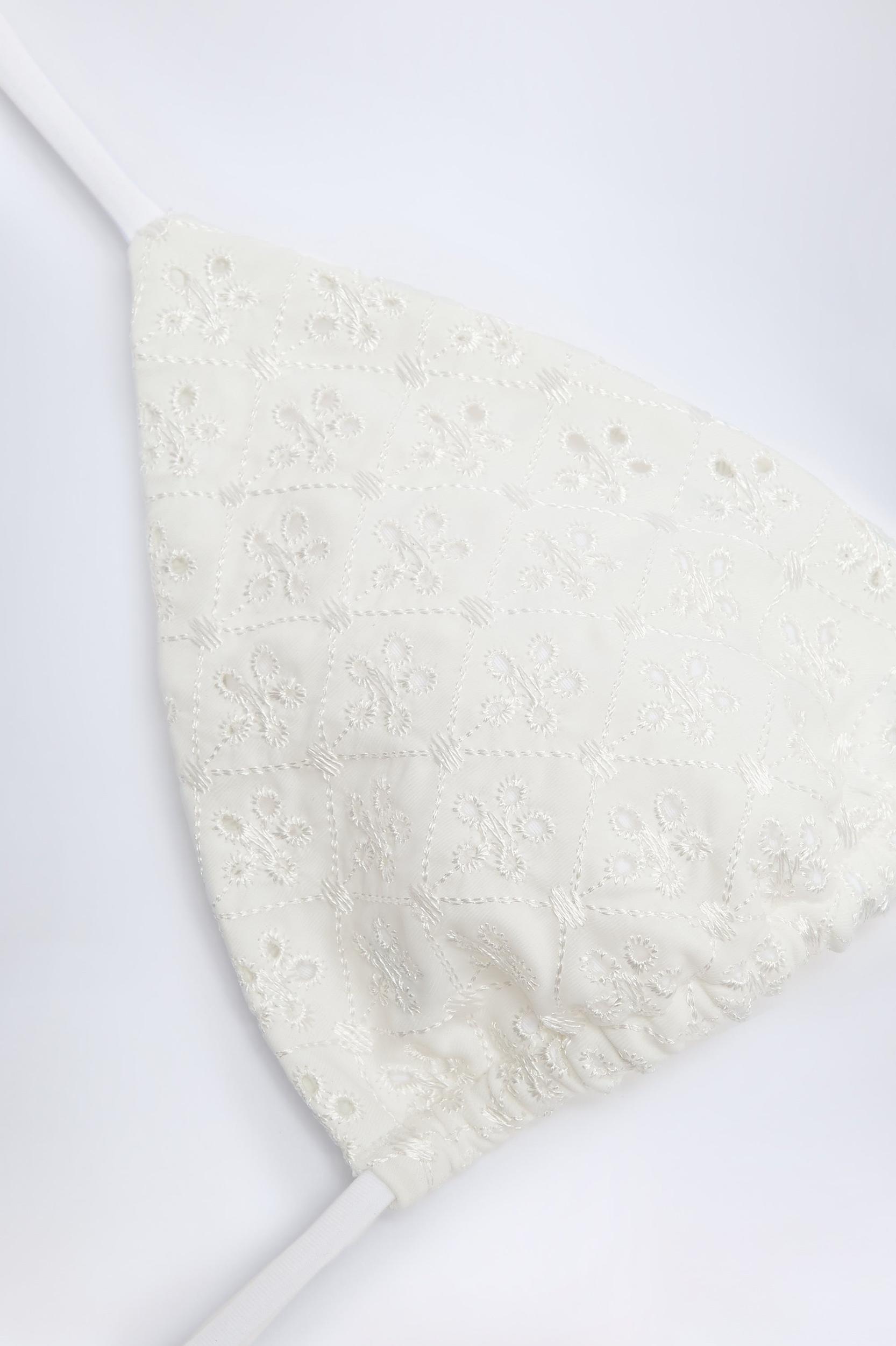 Broderie Anglaise Triangle Bikini Top in White Product Image