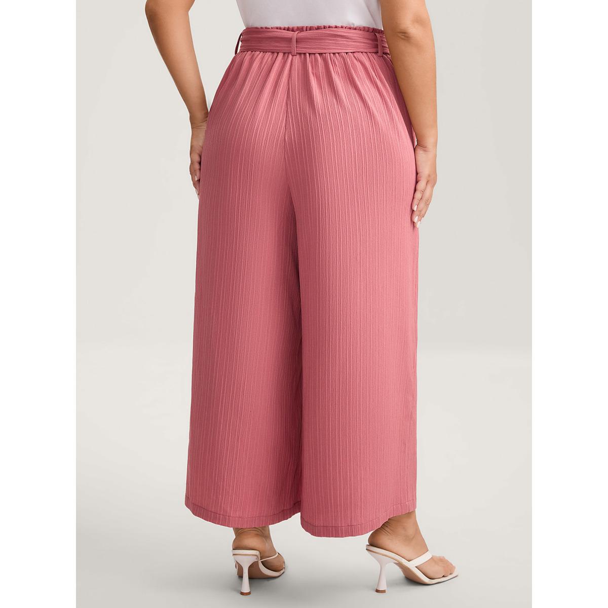 Plus Size Textured Belted Wide-Leg Pants Women Crepe Elegant Wide Leg Mid Rise Everyday-Elegant Pants BloomChic 26/4X Product Image