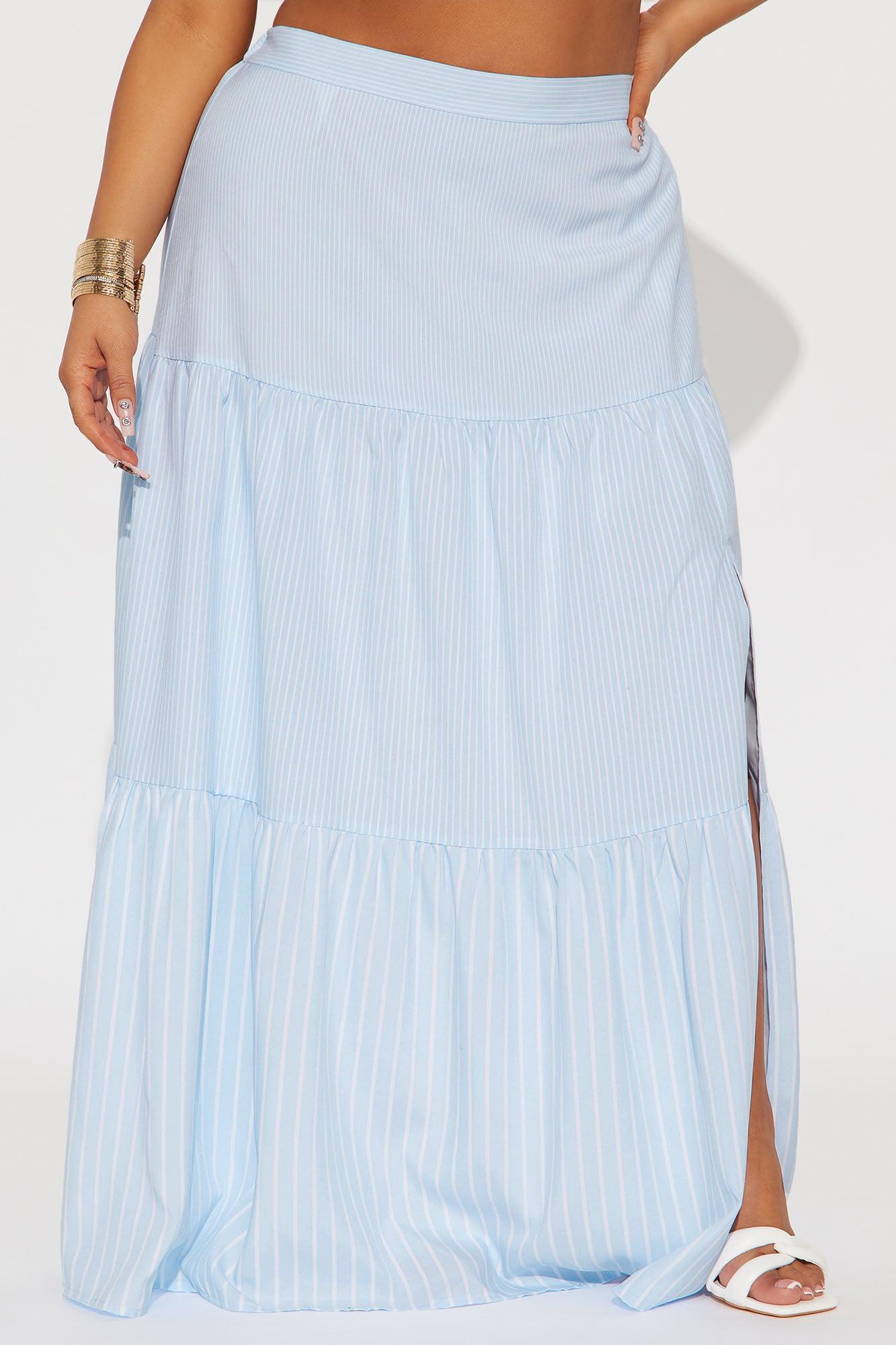 Meilani Striped Tiered Maxi Skirt - Blue/combo Product Image