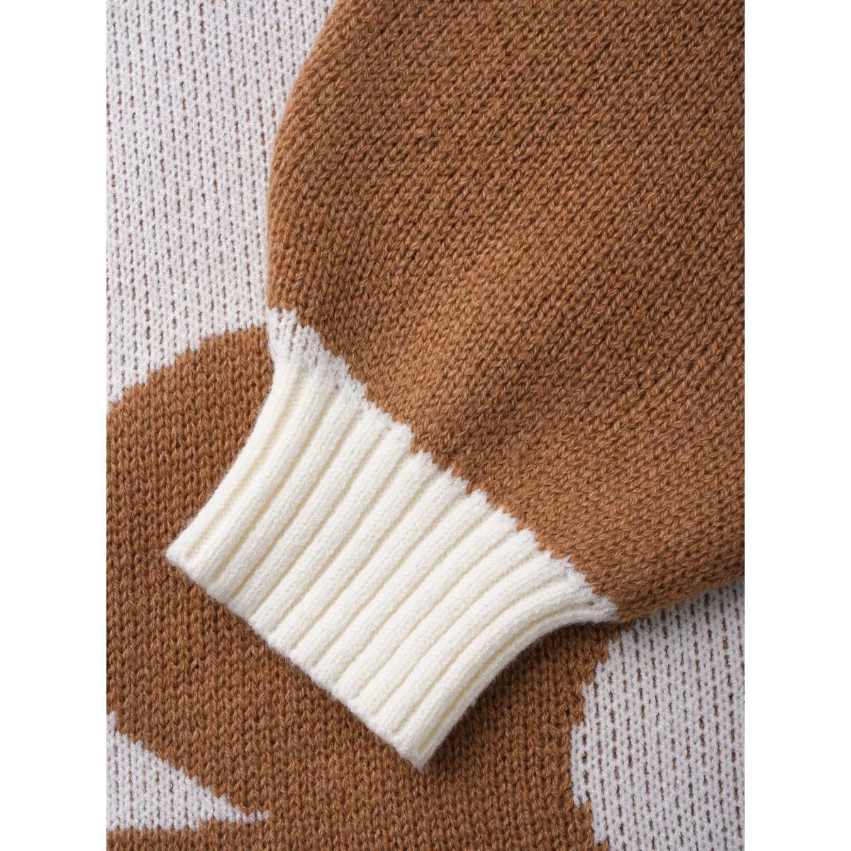 Plus Size Floral Jacquard Drop Shoulder Sleeve Pullover Apricot Women Casual Loose Long Sleeve Round Neck Everyday Pullovers BloomChic 14-16/1X Product Image