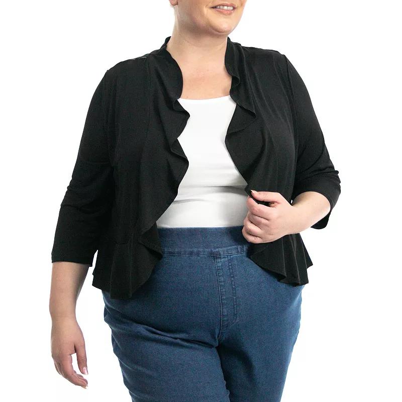 Plus Size Nina Leonard Ruffle Bolero, Women's, Size: 2XL, Black Product Image