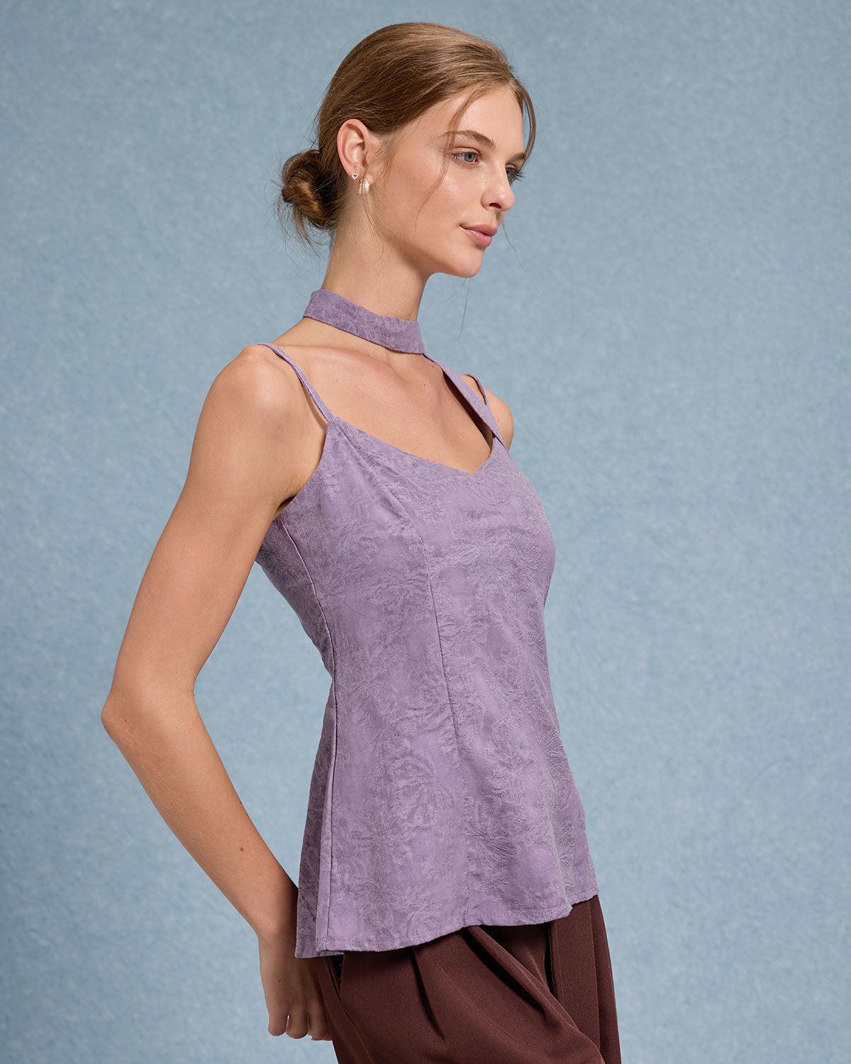 Purple Tie Neck Linen Cami Top Product Image