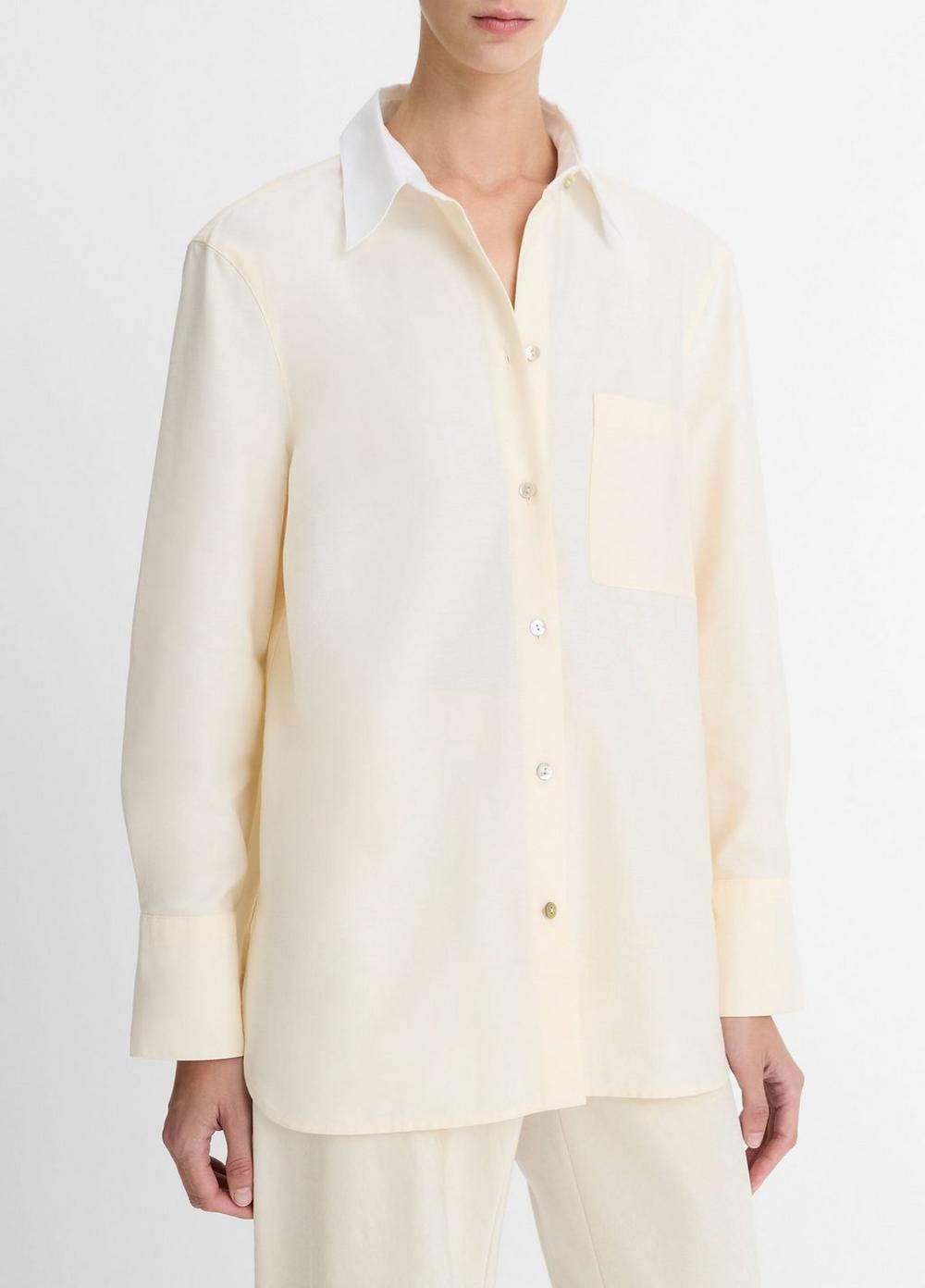 Wool & Cashmere-Blend Contrast-Collar Polo Sweater Product Image