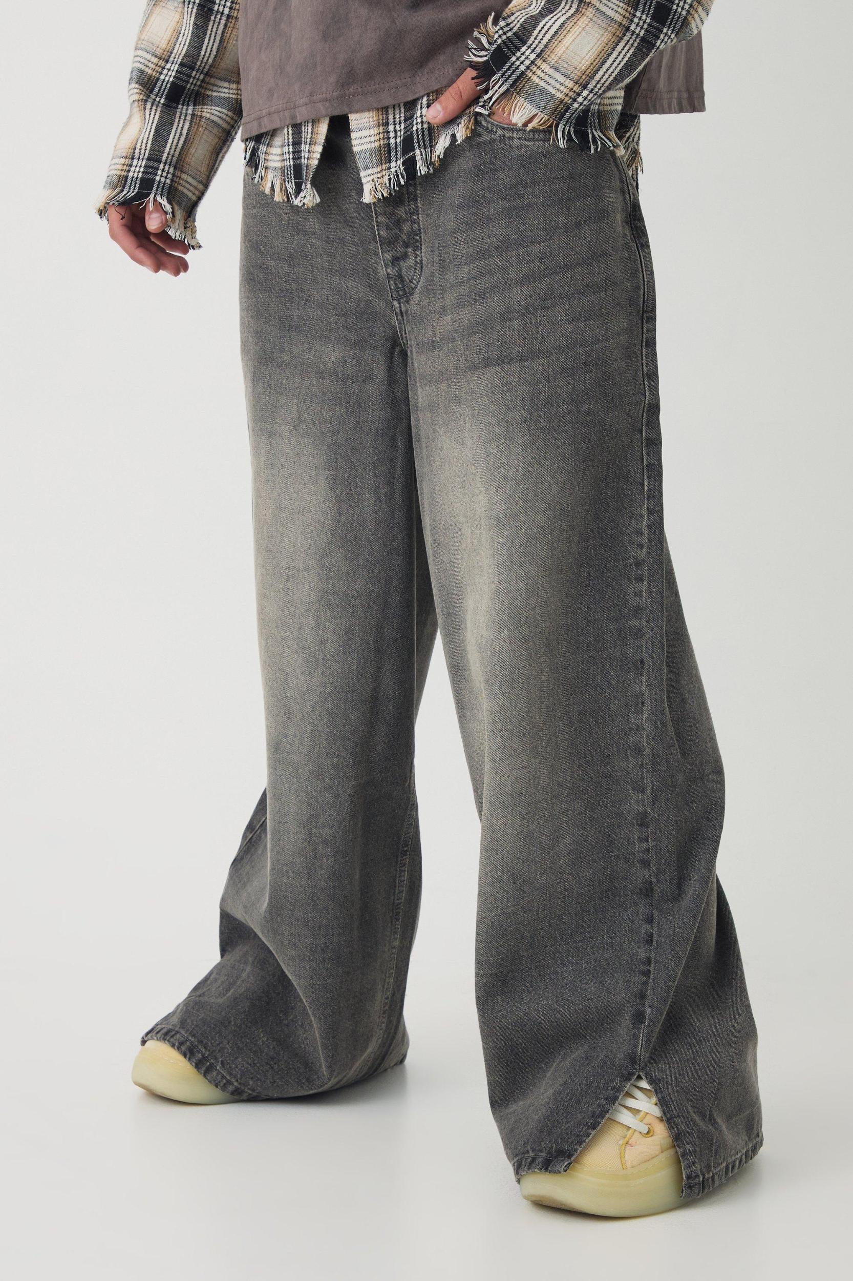 Baggy Rigid Extreme Washed Split Hem Denim Jeans | boohooMAN USA Product Image