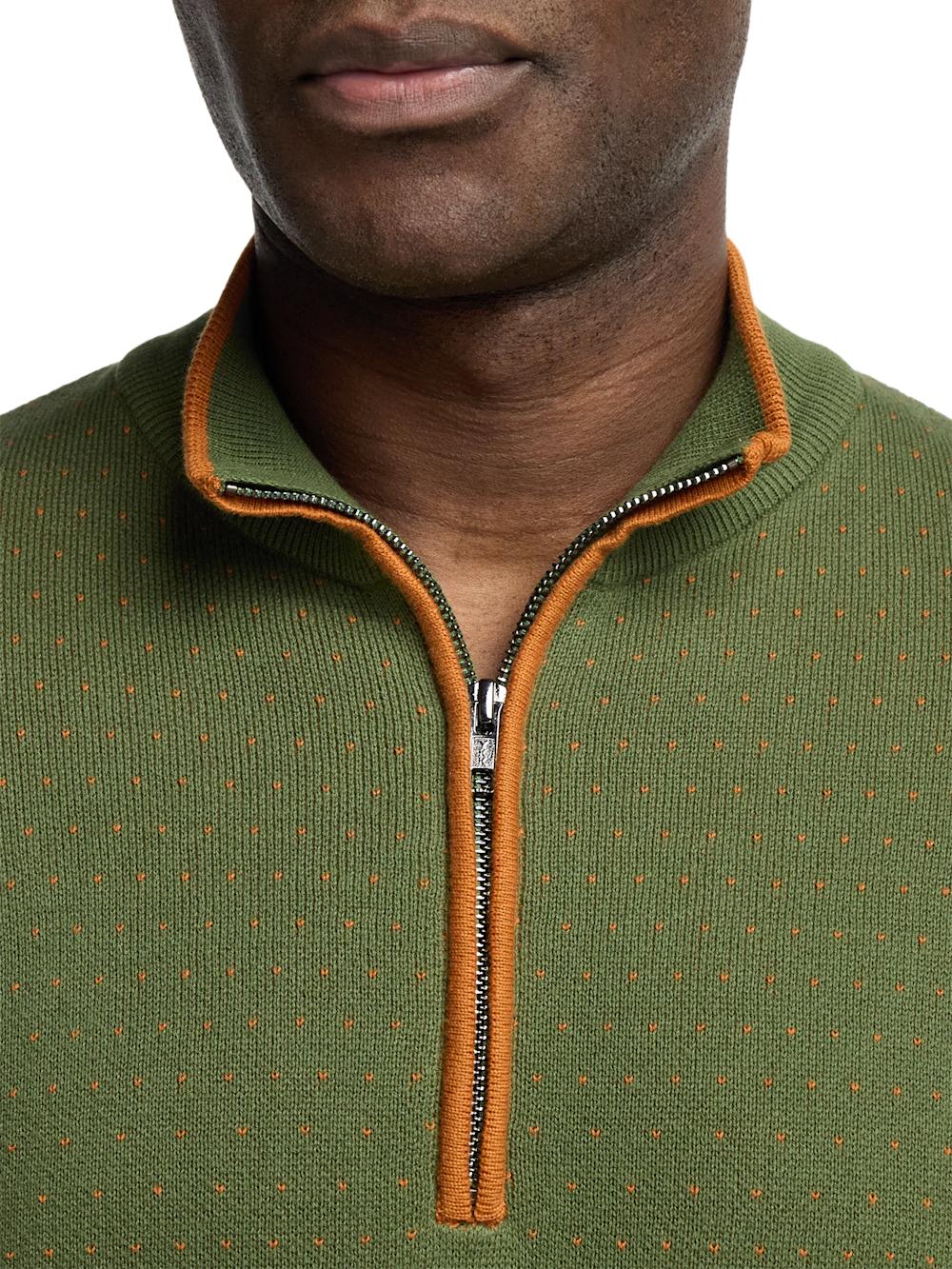 Cotton Quarter Zip Mock Neck Sweater - Olive Product Image