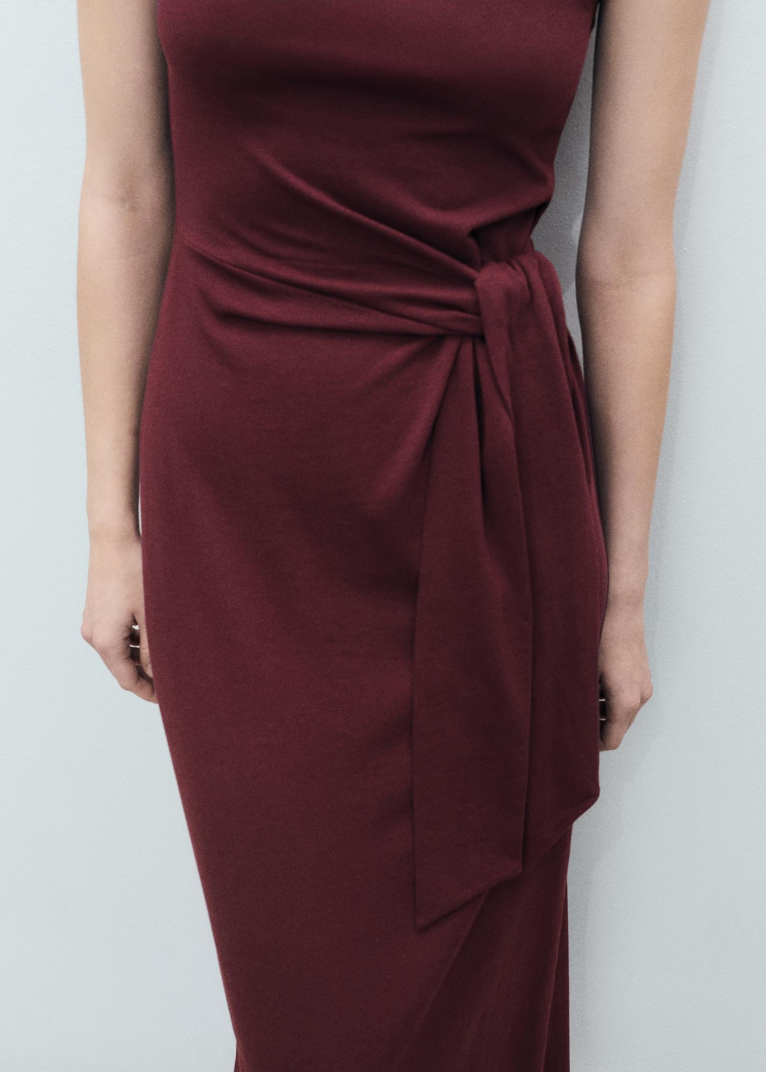Cotton midi-dress with knot detail - Women | MANGO USA Product Image