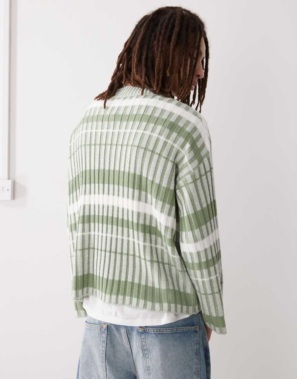 COLLUSION knit oversized sweater in green stripe Product Image