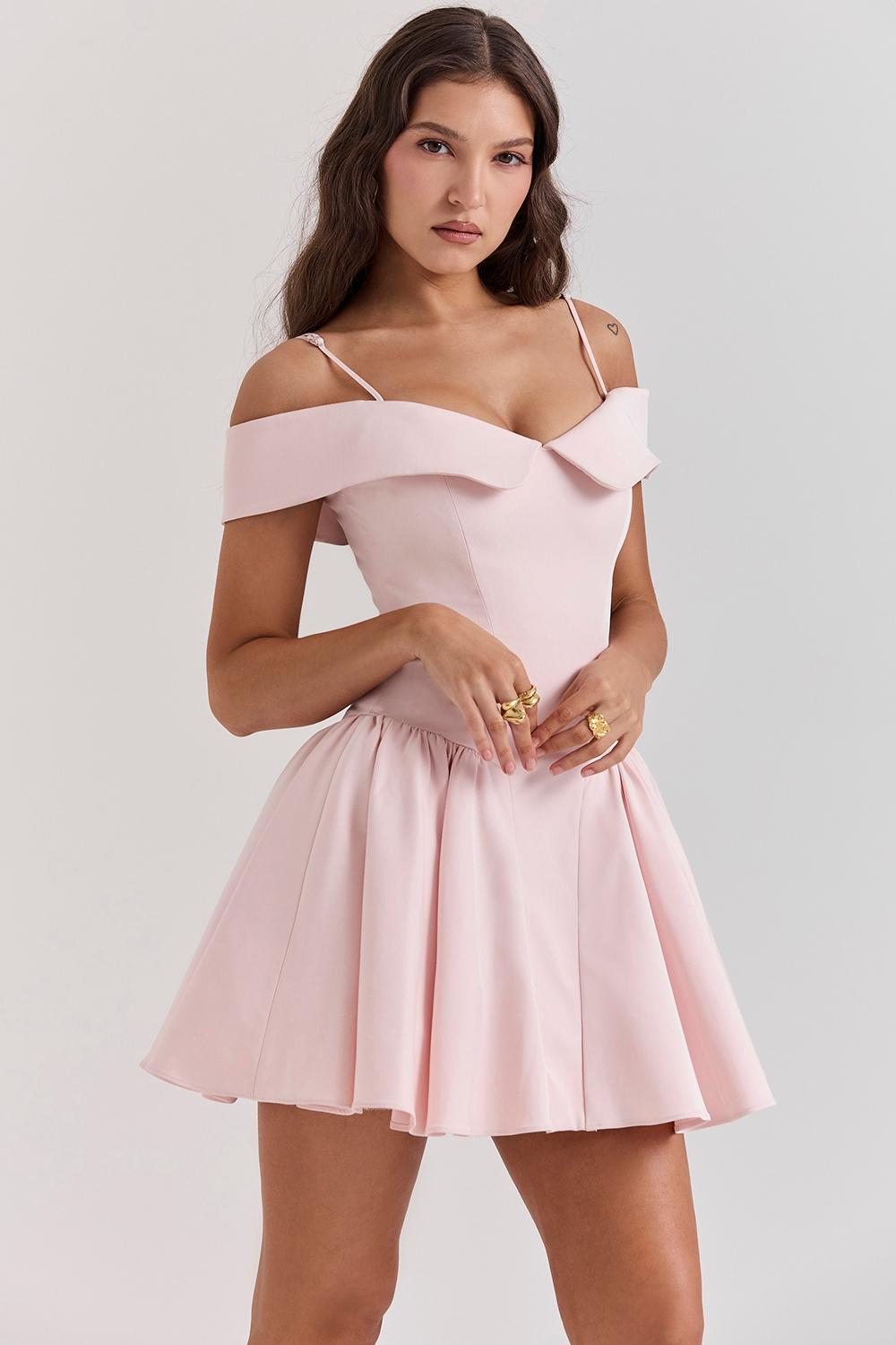 Elida  ballerina pink off shoulder mini dress - sale Product Image