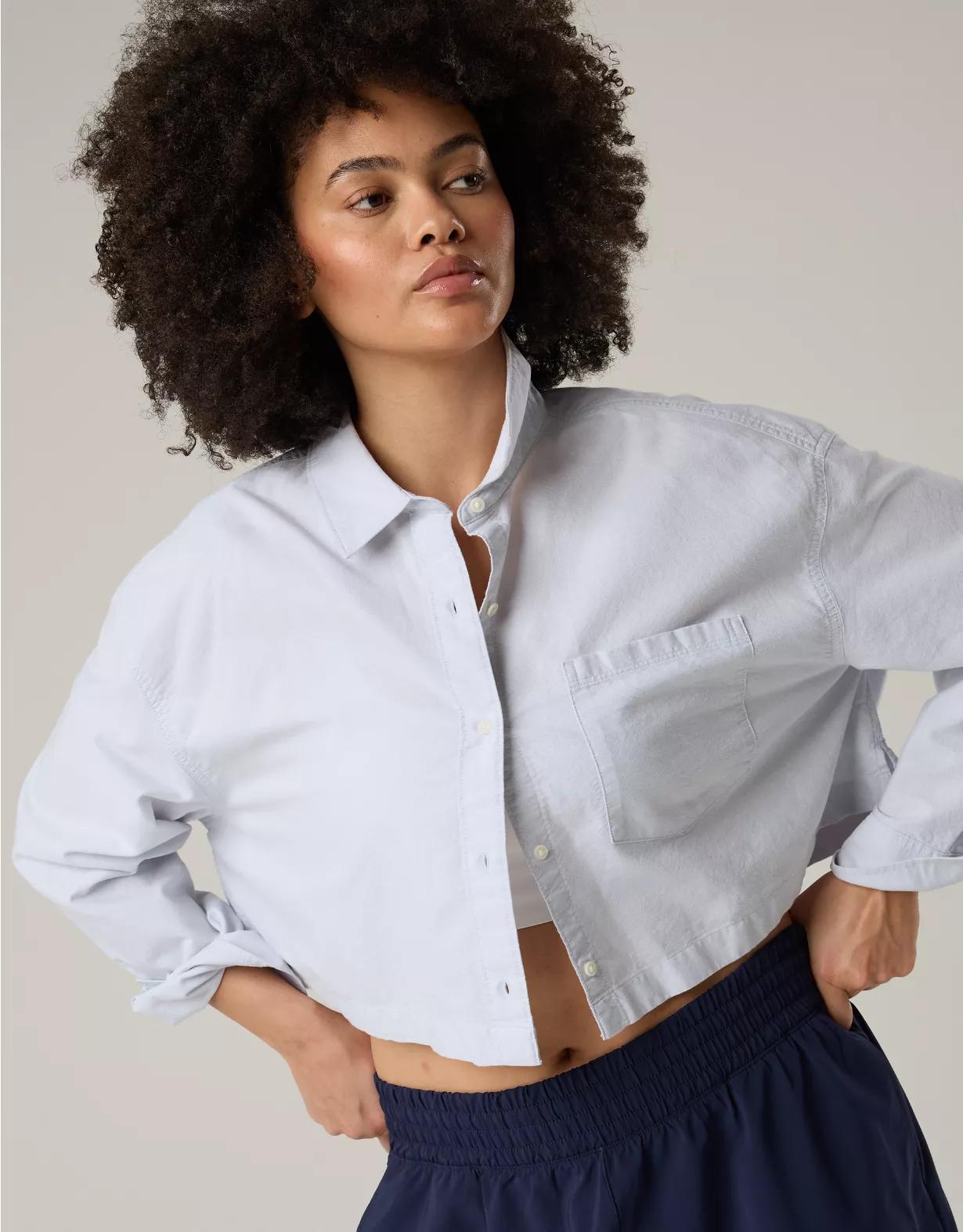 OFFLINE By Aerie Cropped Button Up Shirt Product Image