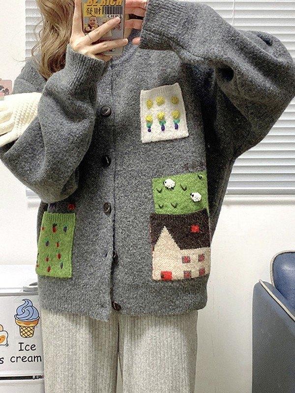 Pocket Jacquard Button Front Cardigan Product Image