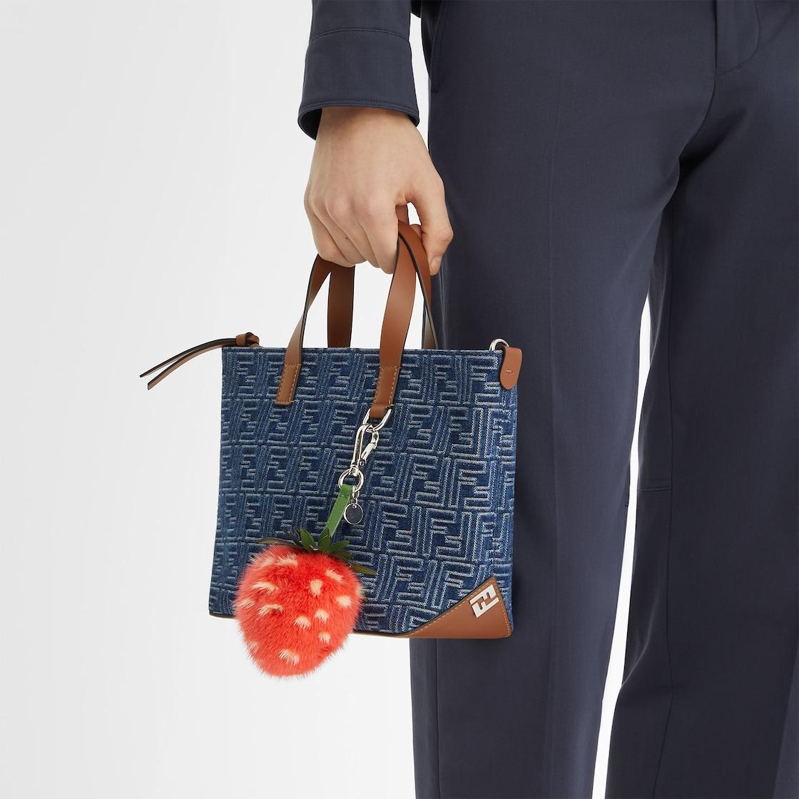 FF Shopping Bag SmallBlue denim-effect FF Jacquard and brown leather bag Product Image