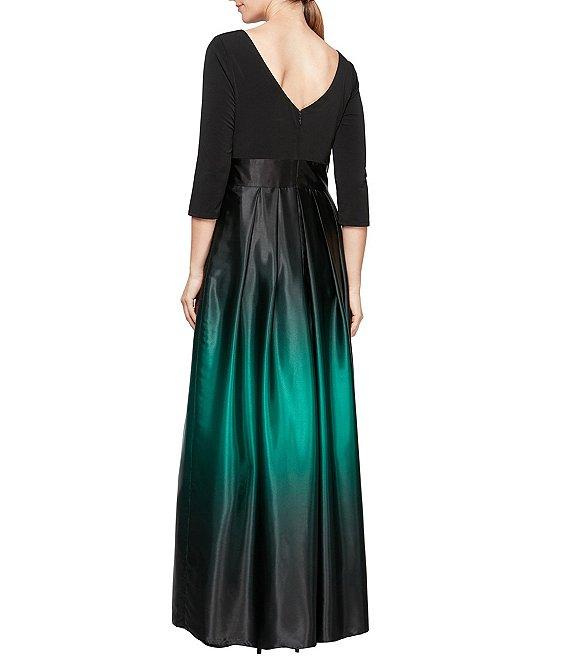 Ignite Evenings Ombre Satin Boat Neck 3/4 Sleeve Tie Waist Pocketed Ball Gown Product Image