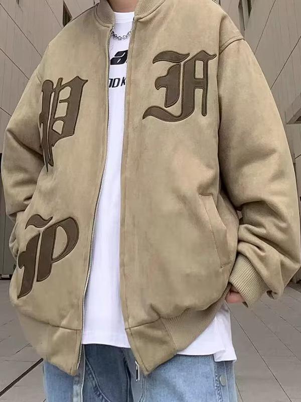 Men's Suede Embroidery Couple Style Varsity Jacket Product Image
