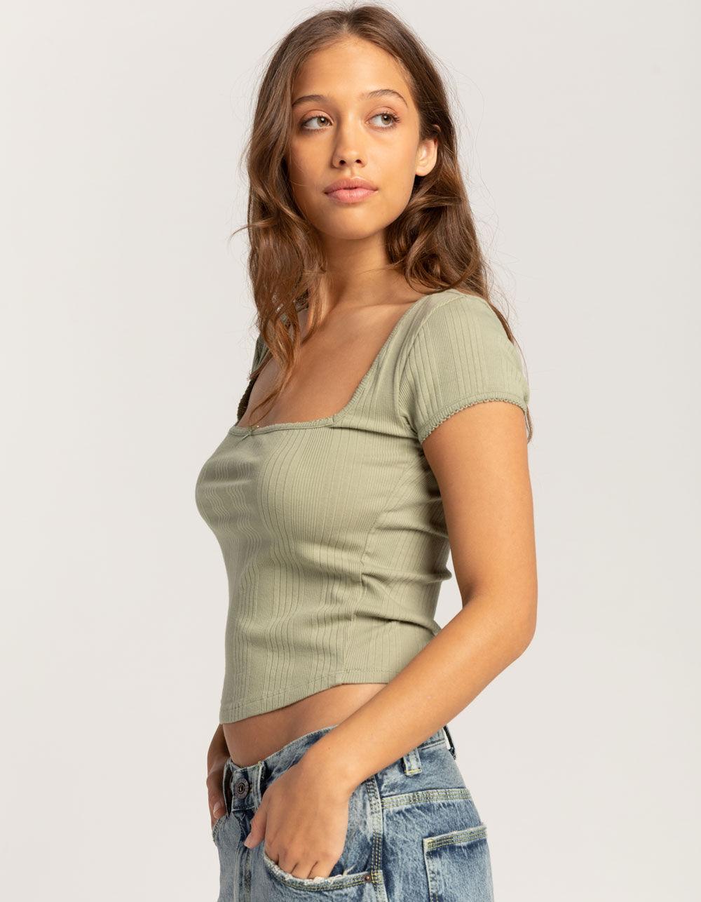 BDG Urban Outfitters Olivia Picot Square Neck Womens Top - SAGE Product Image