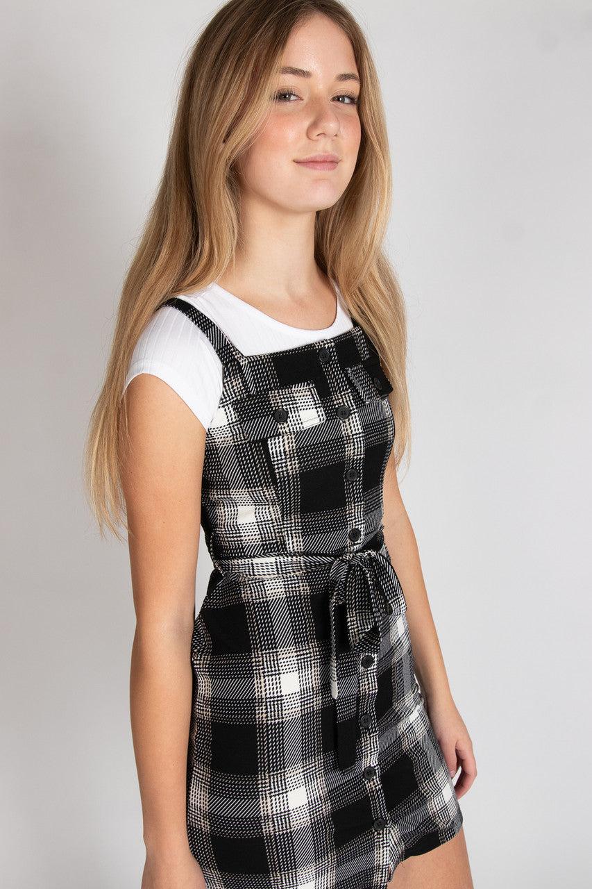 Button Front Plaid Mini Dress With Tee Product Image