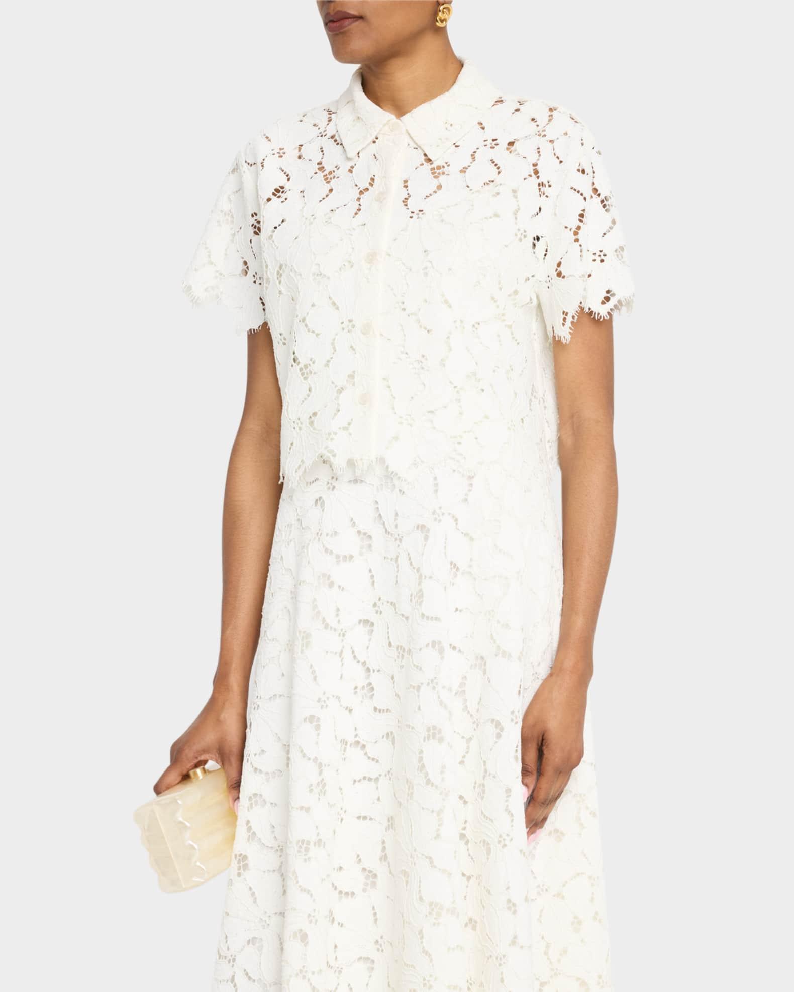Marjorie Cropped Floral Lace Camp Shirt Product Image