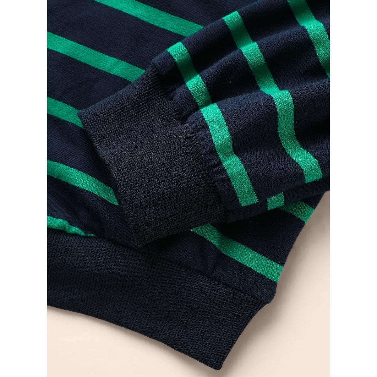 Plus Size Round Neck Striped Stretchy Sweatshirt Women Midnight Casual Contrast Round Neck Everyday Sweatshirts BloomChic 26/4X Product Image