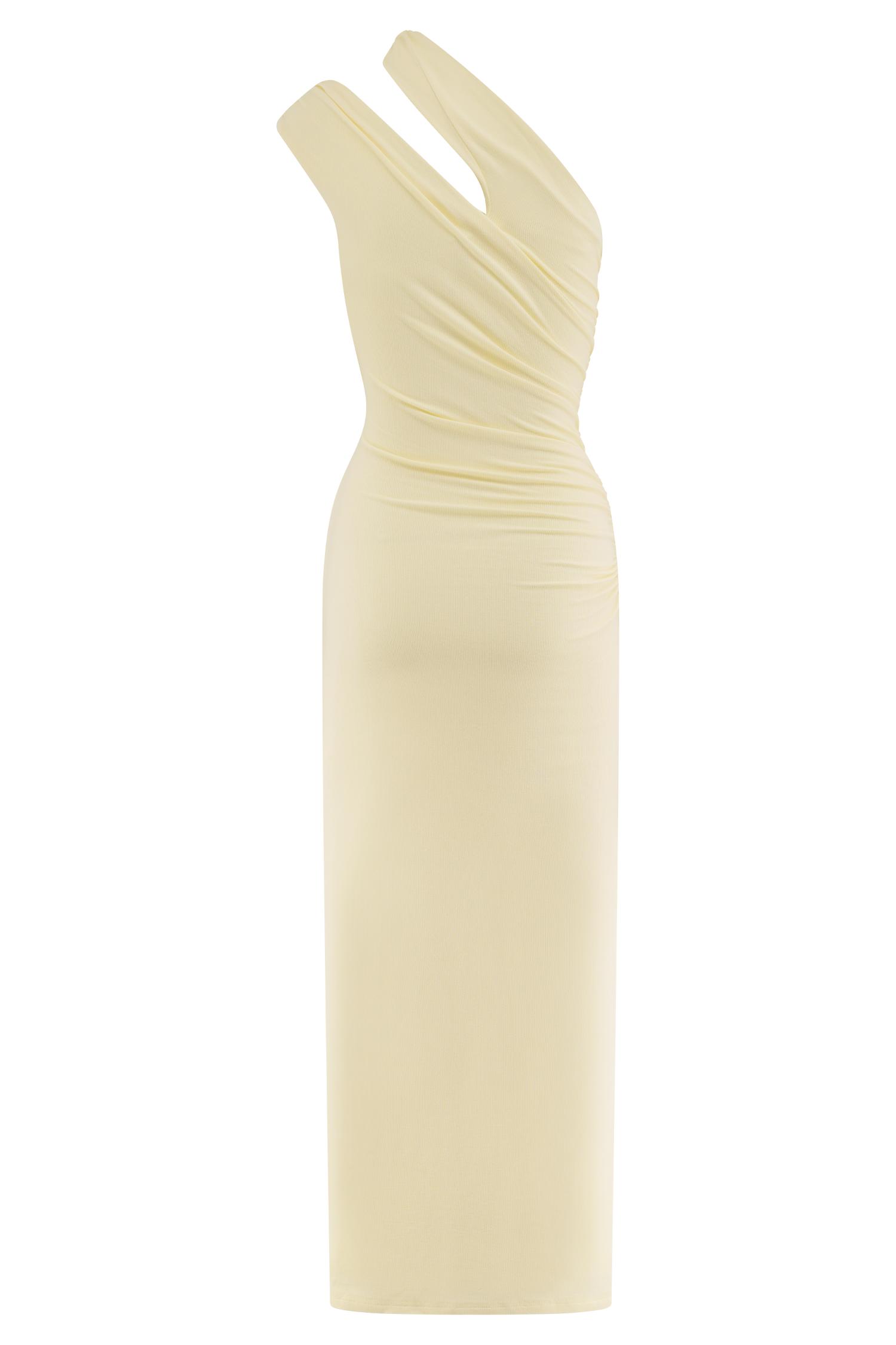 Anastasia One Shoulder Modal Midi Dress - Pale Lemon Product Image