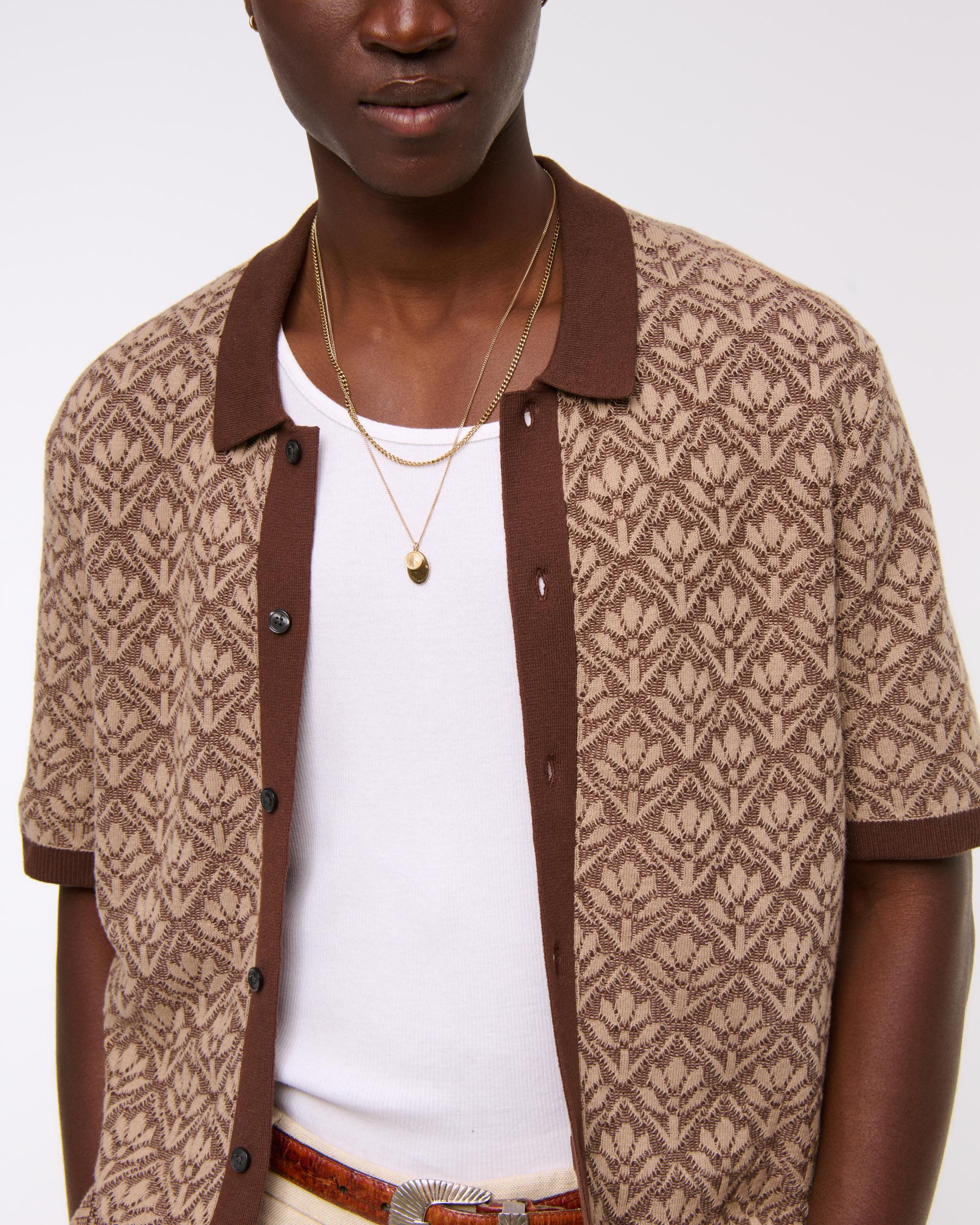 Jacquard Pattern Button-Through Sweater Polo Product Image
