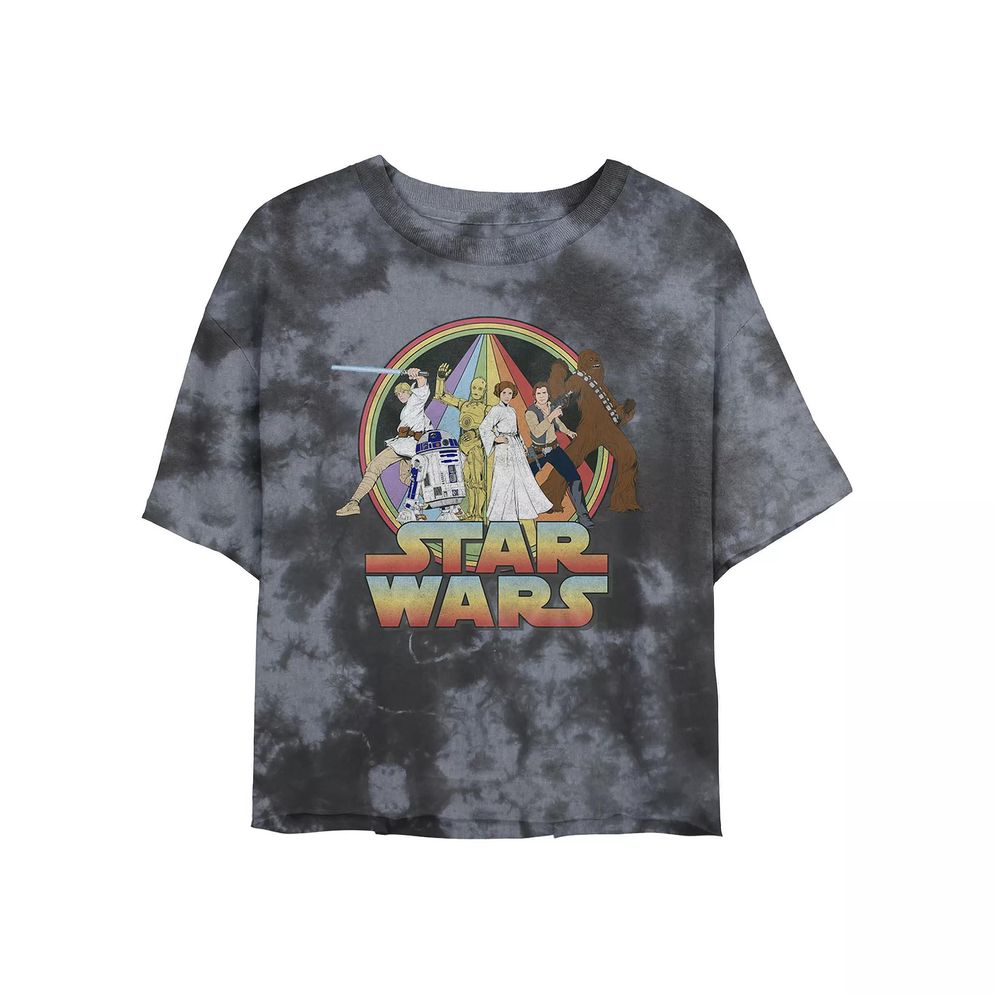 Juniors' Star Wars: Rainbow Group Shot Vintage Poster Wash Graphic Crop Tee, Girl's, Size: Medium, Black Grey Product Image