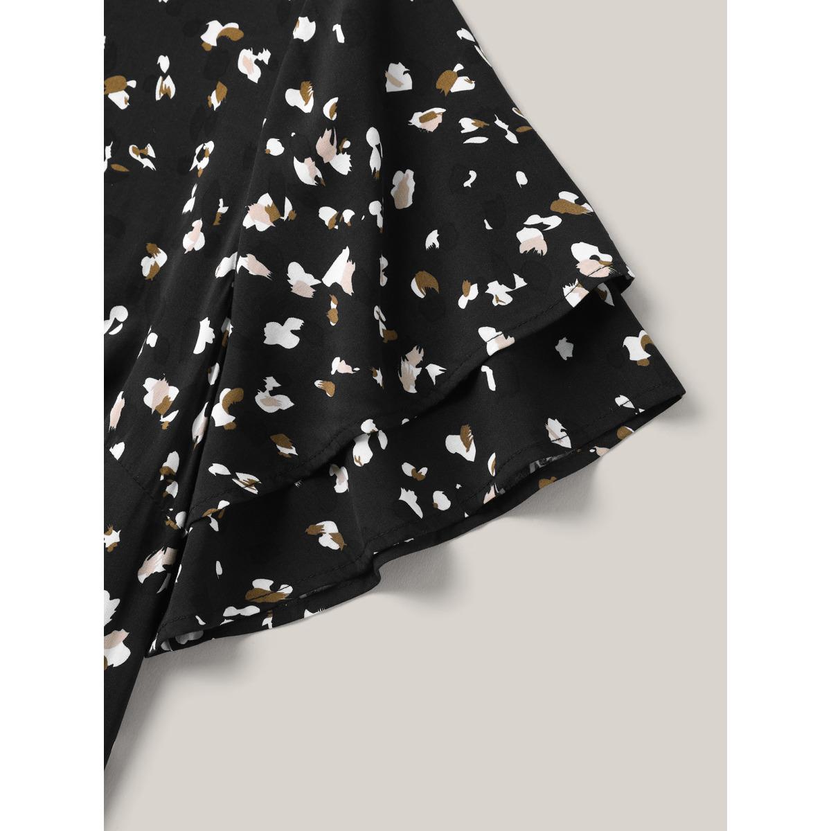 Plus Size Black Leopard Dot Print Layered Sleeve Blouse Women Short sleeve Round Neck Work Blouses BloomChic 30/6X Product Image