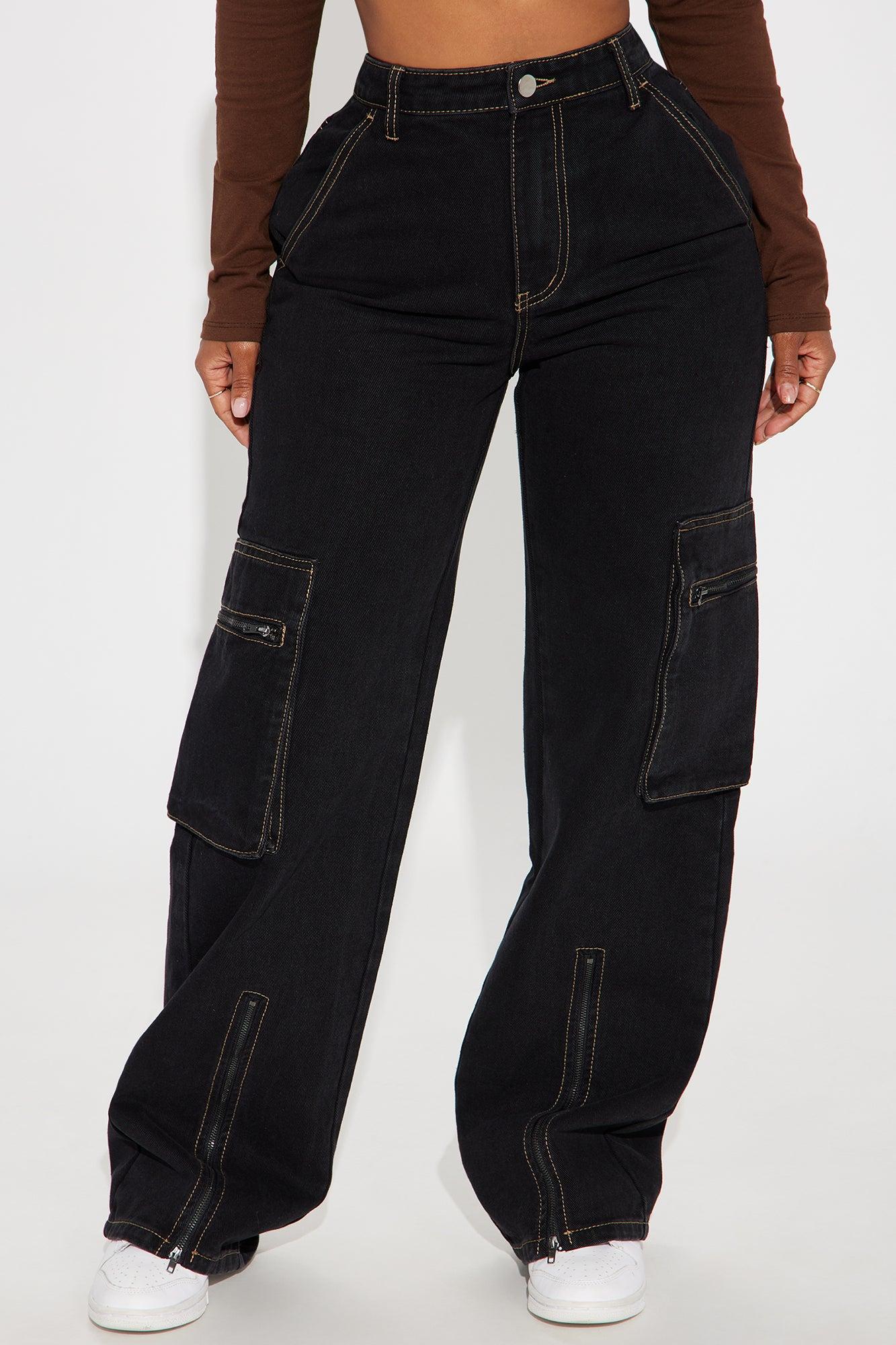 Zora Zipper Non Stretch Straight Leg Jeans - Black Wash Product Image