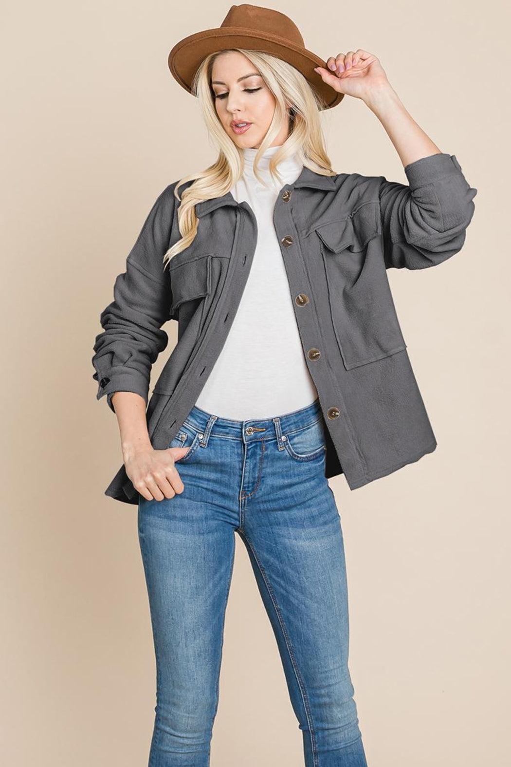 Fleece Jacket Lapel Button Up Sherpa Coat Product Image