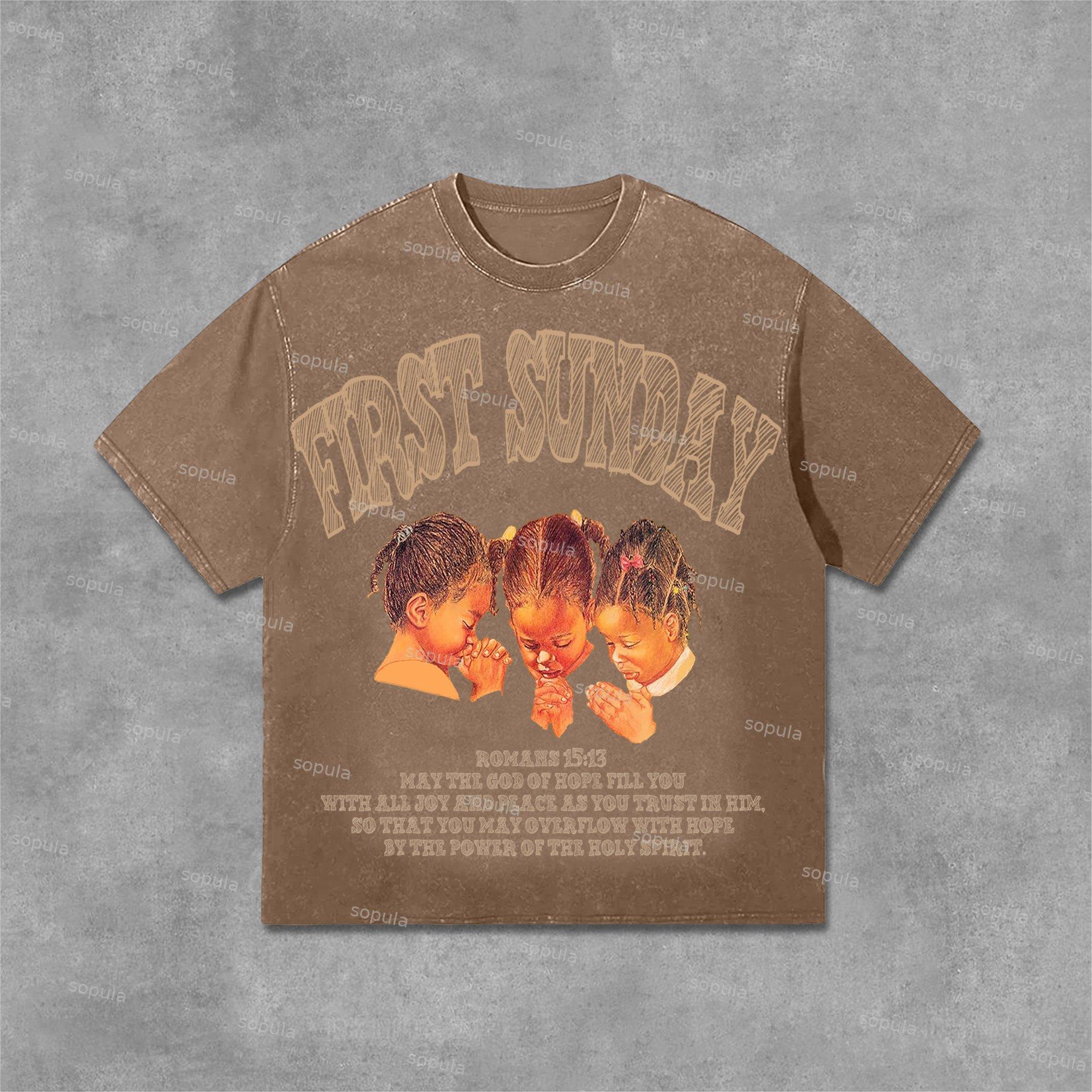 Sopula Retro First Sunday Faith Bible Graphic Print Acid Washed T-Shirt Product Image