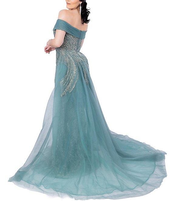 Terani Couture Beaded Off-the-Shoulder Chiffon Overlay Mermaid Gown Product Image